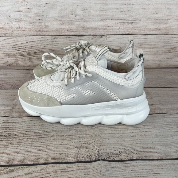 Versace Chain Reaction Mens Sneakers Sz 40 (US 7) White Mesh Rubber Suede - Picture 14 of 16